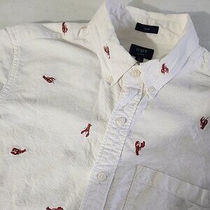 J Crew Men's Oxford Shirt Size Small, Slim Fit, White All Over Lobsters Classic